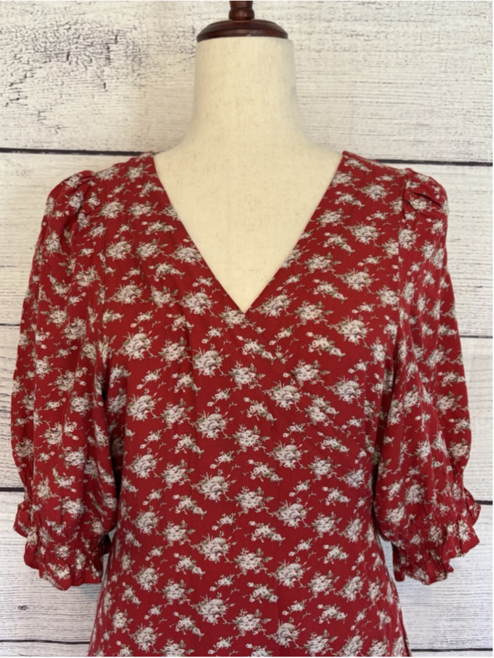 Natural Life Sophia Wrap Maxi Dress Sz Lg Red Floral Boho Cottagecore V-Neck - Picture 6 of 8